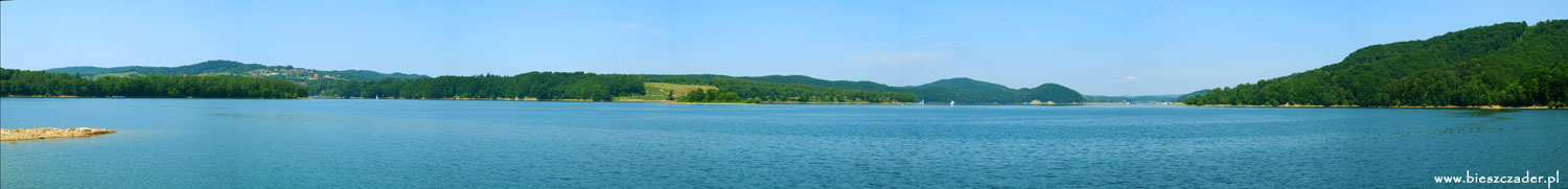 Panorama na Zalew Soliński - Jawor, Polańczyk, wyspa Mała "Zajęcza", zapora w Solinie, góra Jawor