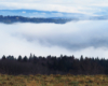 Mgła unosząca się nad Zalewem Solińskim zimowego poranka, a sfotografowana z góry Plisz między Polańczykiem, Wołkowyją i Rybnem.