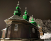 SZCZAWNE drewniana cerkiew sfotografowana nocą podczas wycieczki zimą po Bieszczadach.