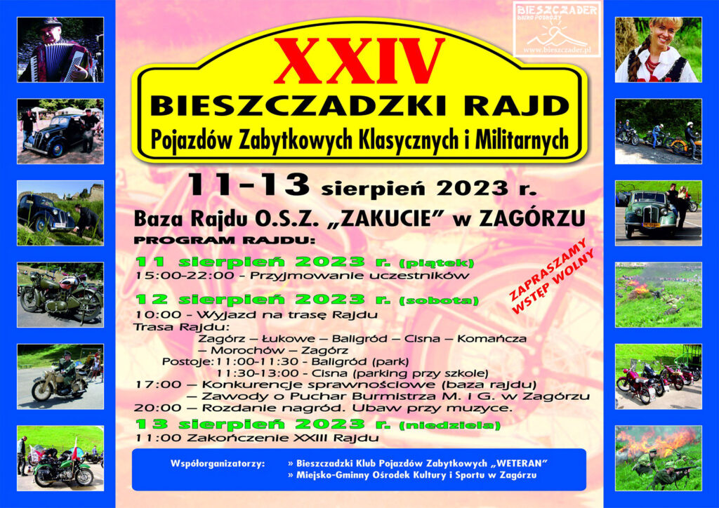 ZAGÓRZ XXIV Bieszczadzki Rajd Pojazdów Zabytkowych Klasycznych i Militarnych 11-13 sierpień 2023