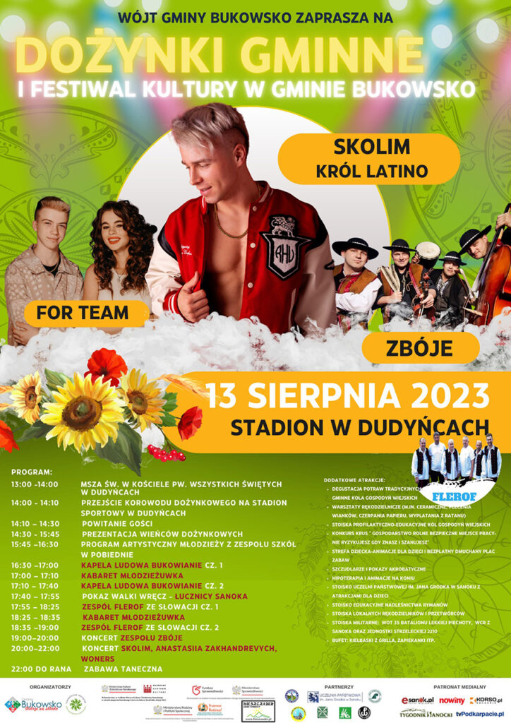 DUDYŃCE Dożynki Gminy Bukowsko 13 sierpień 2023 - koncerty i imprezy Skolim, For Team, Zbóje