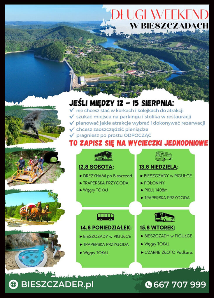 DŁUGI WEEKEND 11-15 sierpień 2023 w Bieszczadach - atrakcje, przygoda, wycieczki, góry